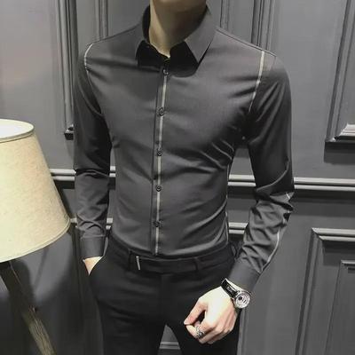 Ανδρικό Γκρι Slim Fit Μακρυμάνικο Business Casual Πουκάμισο - Χωρίς Τσαλακώματα Κορεατική Τάση