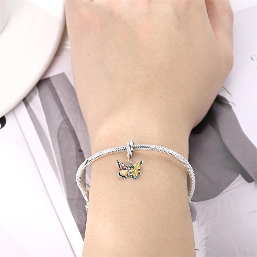 Original Copper Charms Luxury Romantic Butterfly Sunflower Pendant Beads Fit Bracelet Diy Women Delicate Gift