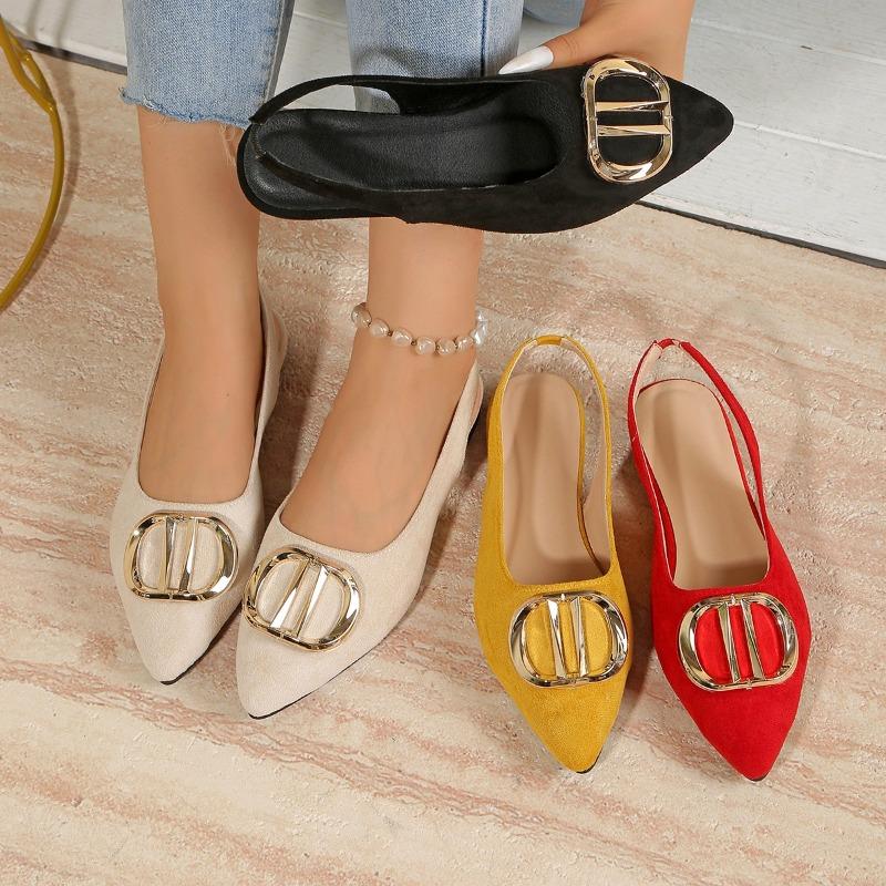 Fashion French Pointed-toe Metal Flat Shoes Baotou Sandals Shallow-mouth Single Shoes Foreign-style Explosive Internet Celebrity