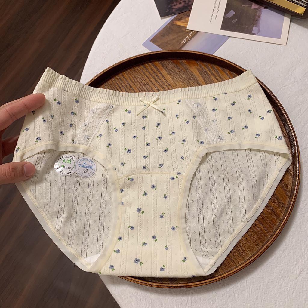 Women Teen Girls Mid Waist Pure Cotton Antibacterial Extended Crotch Triangle Underwear
