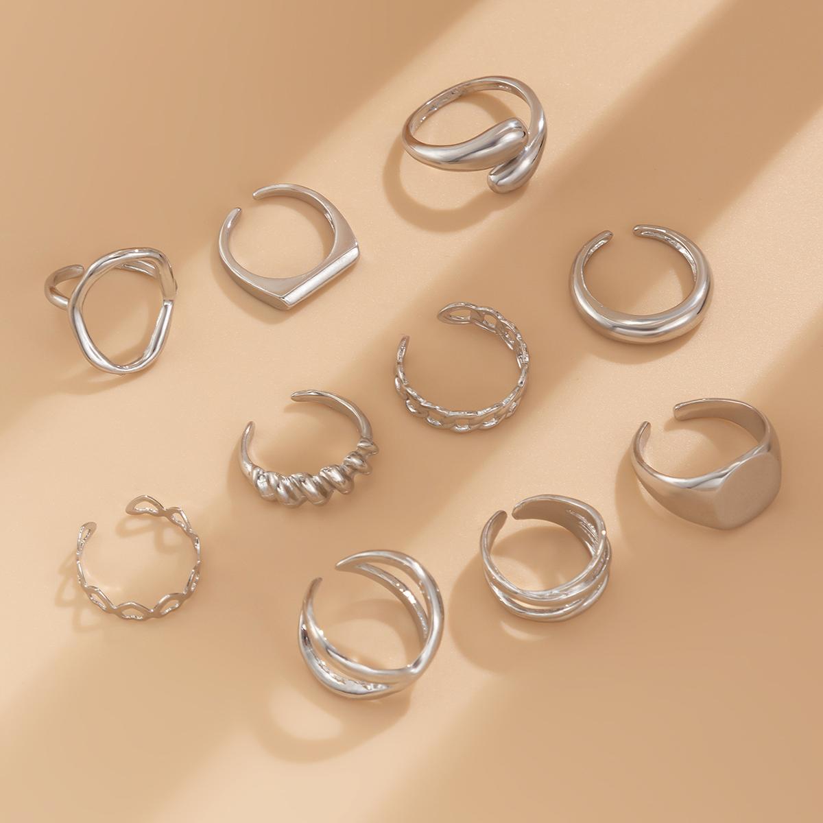 

Ingemark 10Pcs/Set Vintage Creative Gold Color Open Rings for Women Wed Bridal Exquisite Metal Finger Rings Party Jewelry Gift