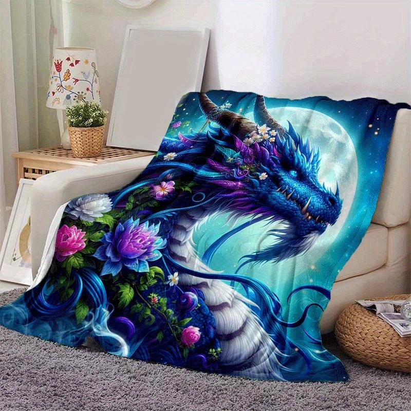 1pc Dragon Printing Lightweight Flannel Blanket, Comfortable and Warm Blanket, for Camping Sofa Bed and Couch Office, Gift