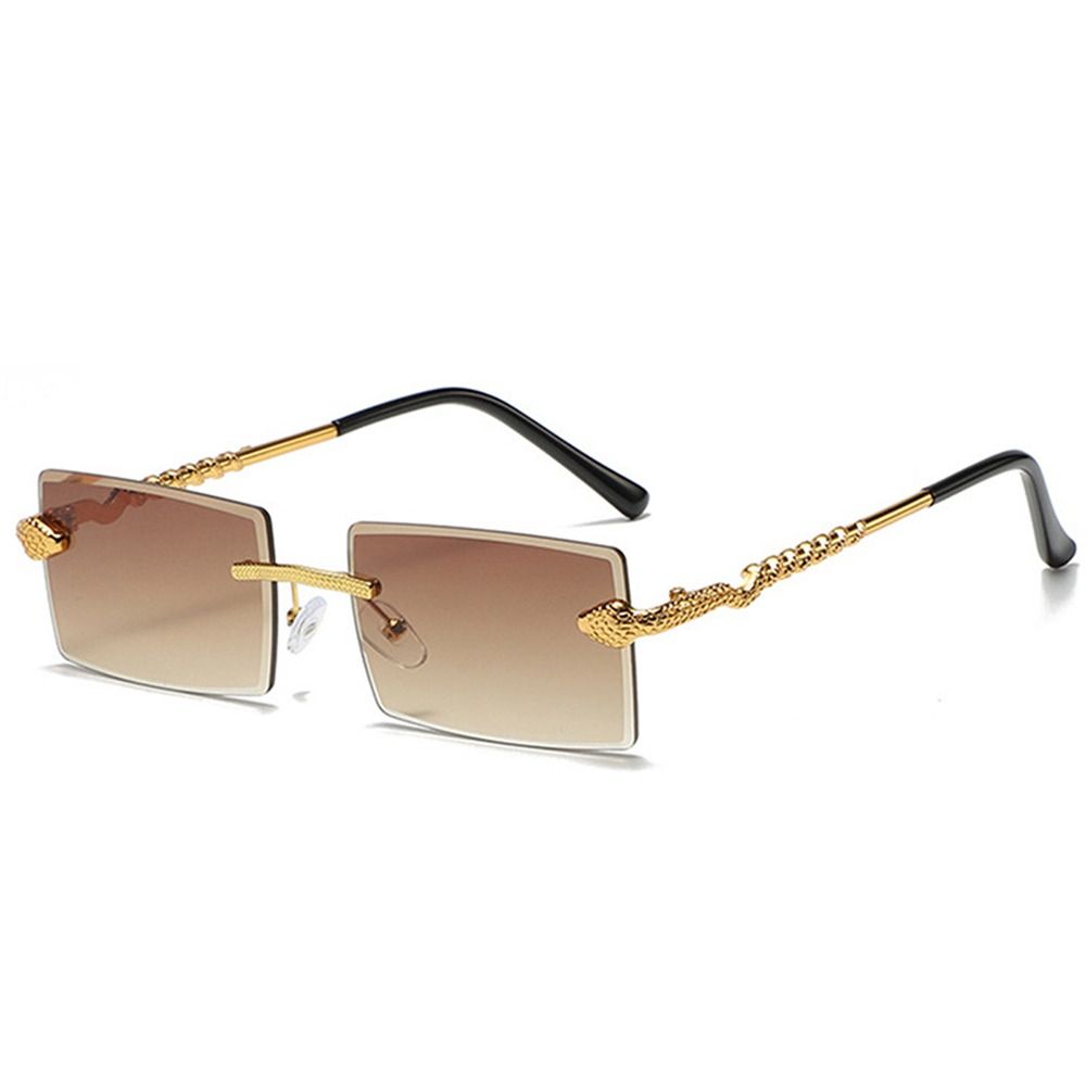 Stylowe Metalowe Okulary Przeciwsłoneczne Bez Oprawek w Kształcie Węża Kwadratowe Oprawki Bezramkowe Street Shades Soczewki Gradientowe Okulary Przeciwsłoneczne dla Kobiet i Mężczyzn