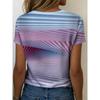 Women's Striped Gradient Casual T-shirt, Fully Printed Seamless Design, Fashionable and Soft,
