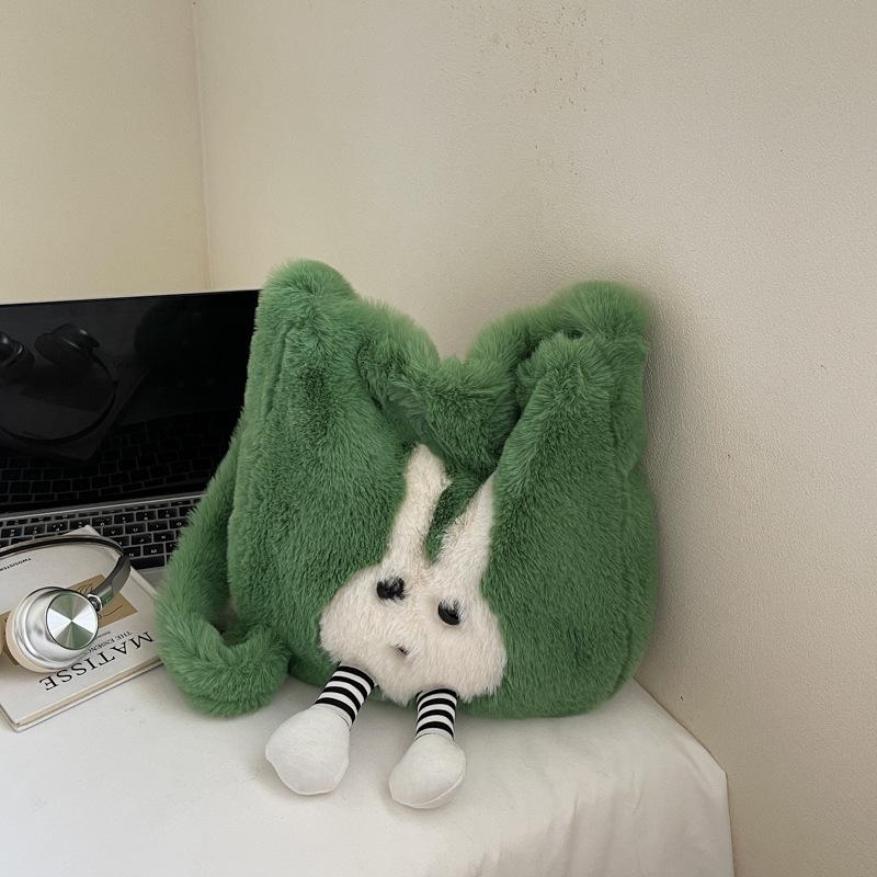 

Plush bag women s bag 2025 new high-value fashion oblique span fluffy autumn and winter fluffy portable bucket bag