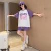 Girls Clothing Set Teenage Streetwear Outfits Suit Kids Summer Fashion Patchwork T-shirt + Shorts for 4 6 8 10 12 14 Years