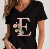 Cartoon Alphabet Flower Graphic Tee Womens Clothing Pink Flower Alphabet Gift Tshirt FeUnisex Vintage 26 Initials Flower Tshirt