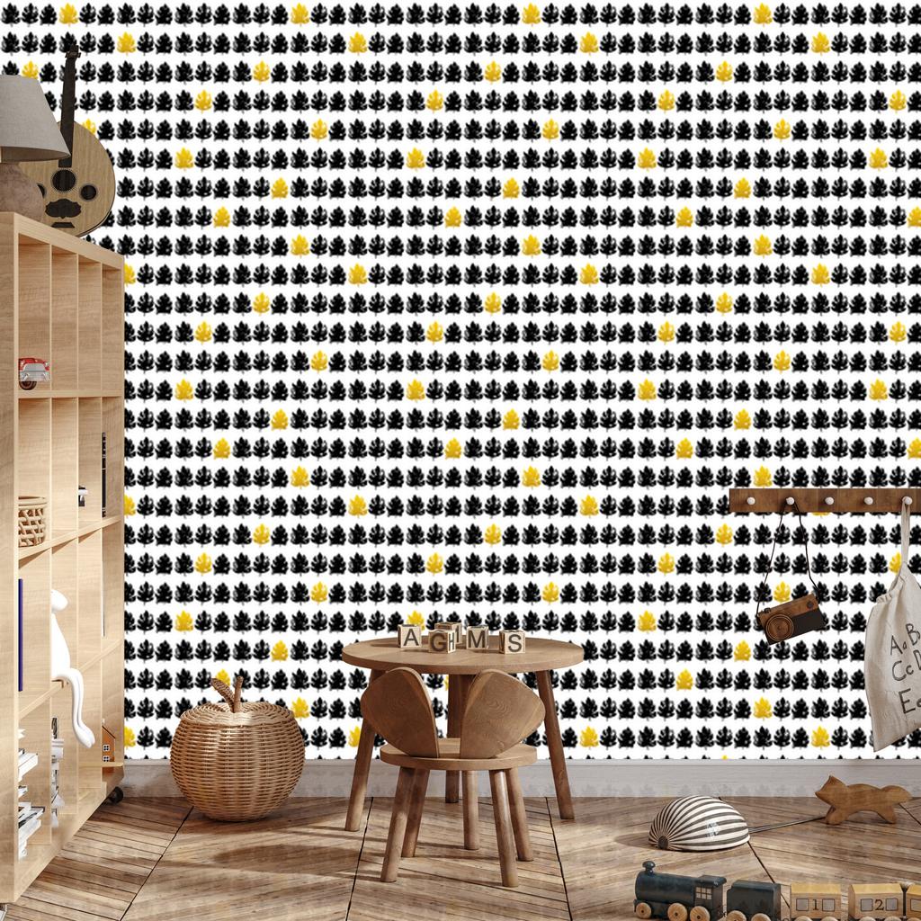 Wallpaper Black Leaves Gray and Light Gray for Living Room and Bedroom 50x1000