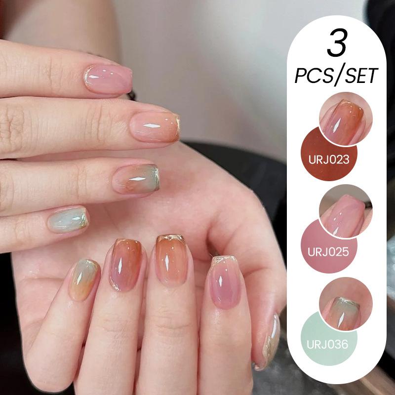 Nail Art Buz Şeffaf 3 Adet Tırnak Cilası Tutkalı Seti, Popüler Nude Beyazlatıcı Toz Şeffaf Tırnak Cilası Tutkalı