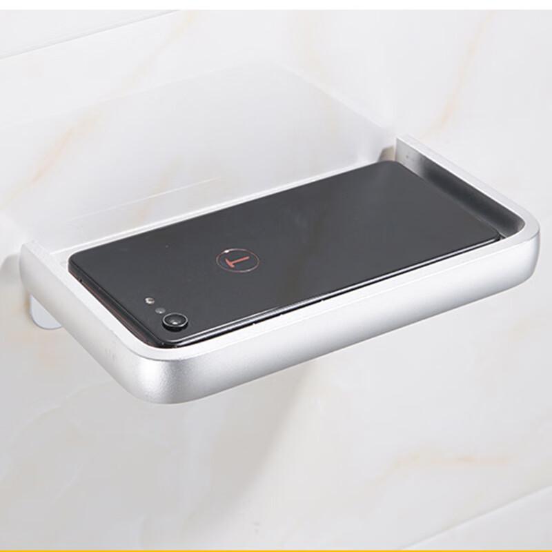 Adhesive Wall-Mounted Bathroom Storage Shelf with Phone Holder