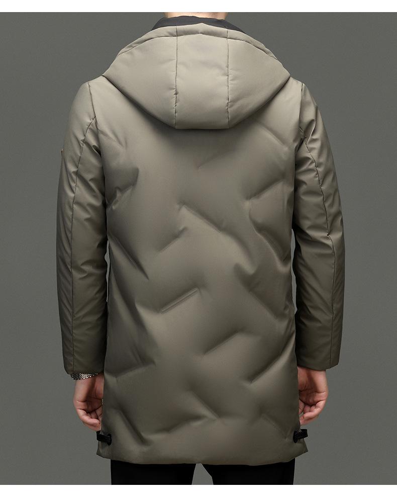 Mid-length Hooded Down Jacket for Men - Winter Casual Style with Warm White Duck Down