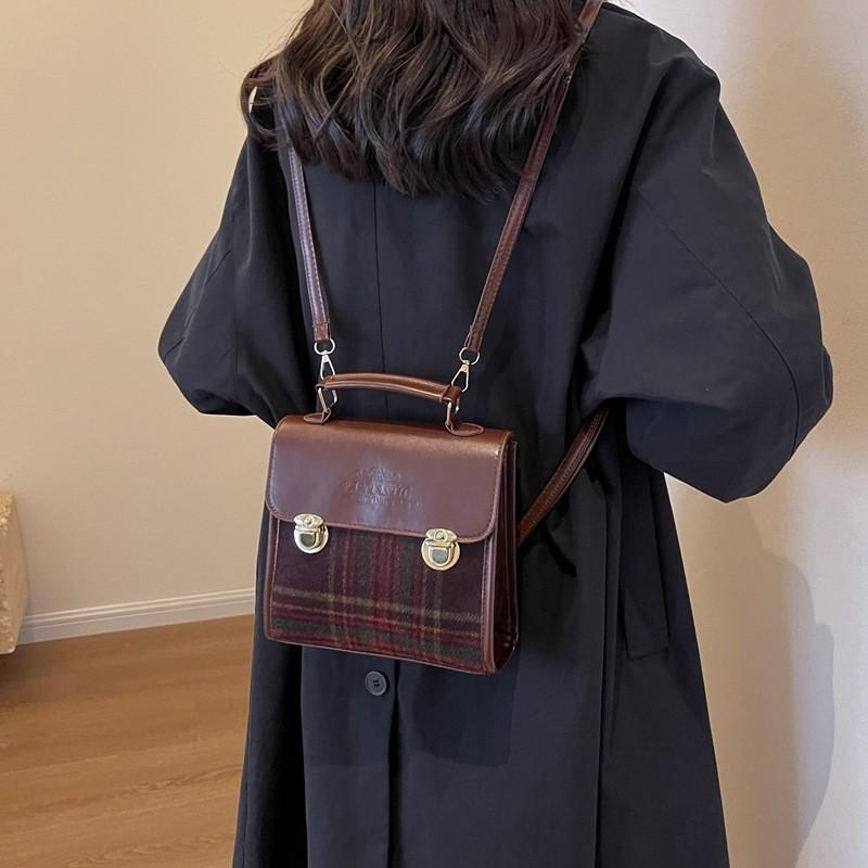 Chic Casual Pu Leather Backpack In Gray Plaid Perfect For Trendy Everyday Outfits