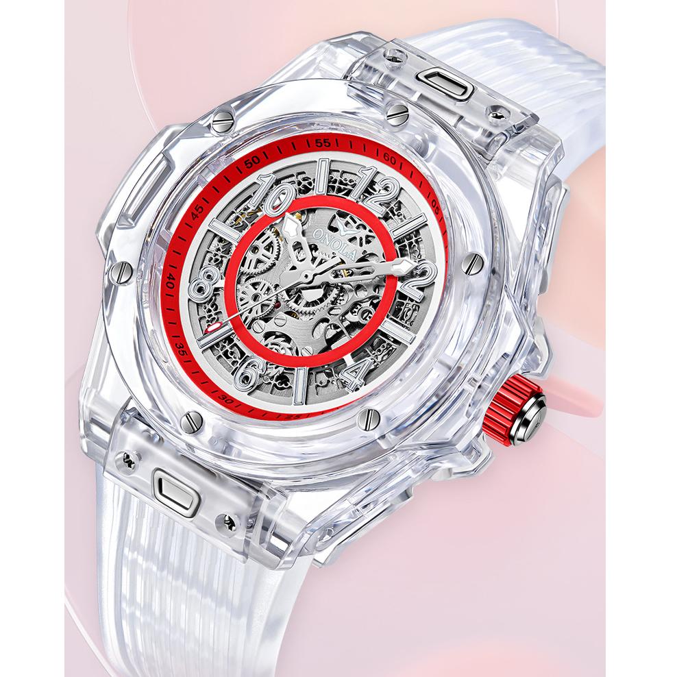 Skeleton Automatic Mechanical Watch for Men Casual Transparent Case Waterproof Luminous Wrist Watch Silicone Strap