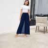 Women's Wide Leg Dress Pant Elegant Party Elastic Waist Trouser With Pockets