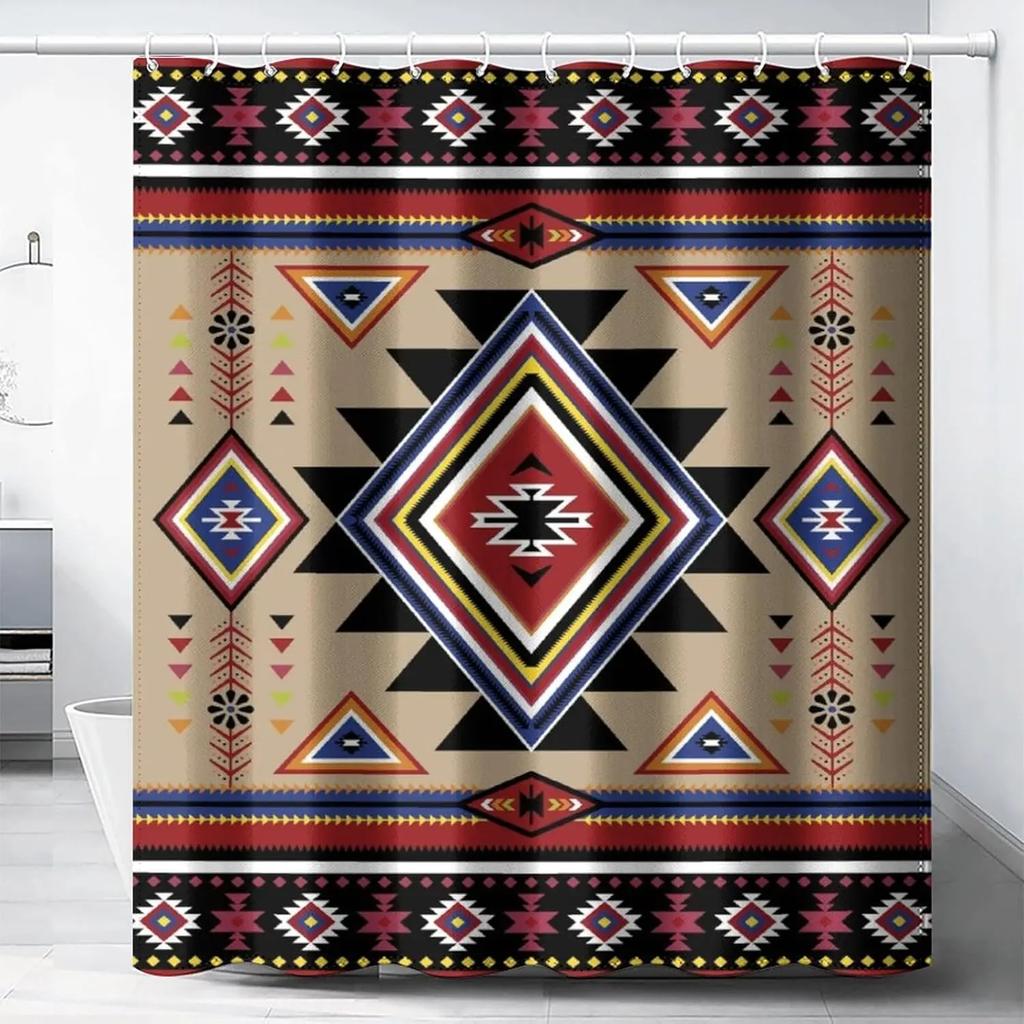 Colorful Rustic Shower Curtain Southwest Family Bathroom Decoration 180x 180cm Waterproof Shower Curtain with 12 Hooks