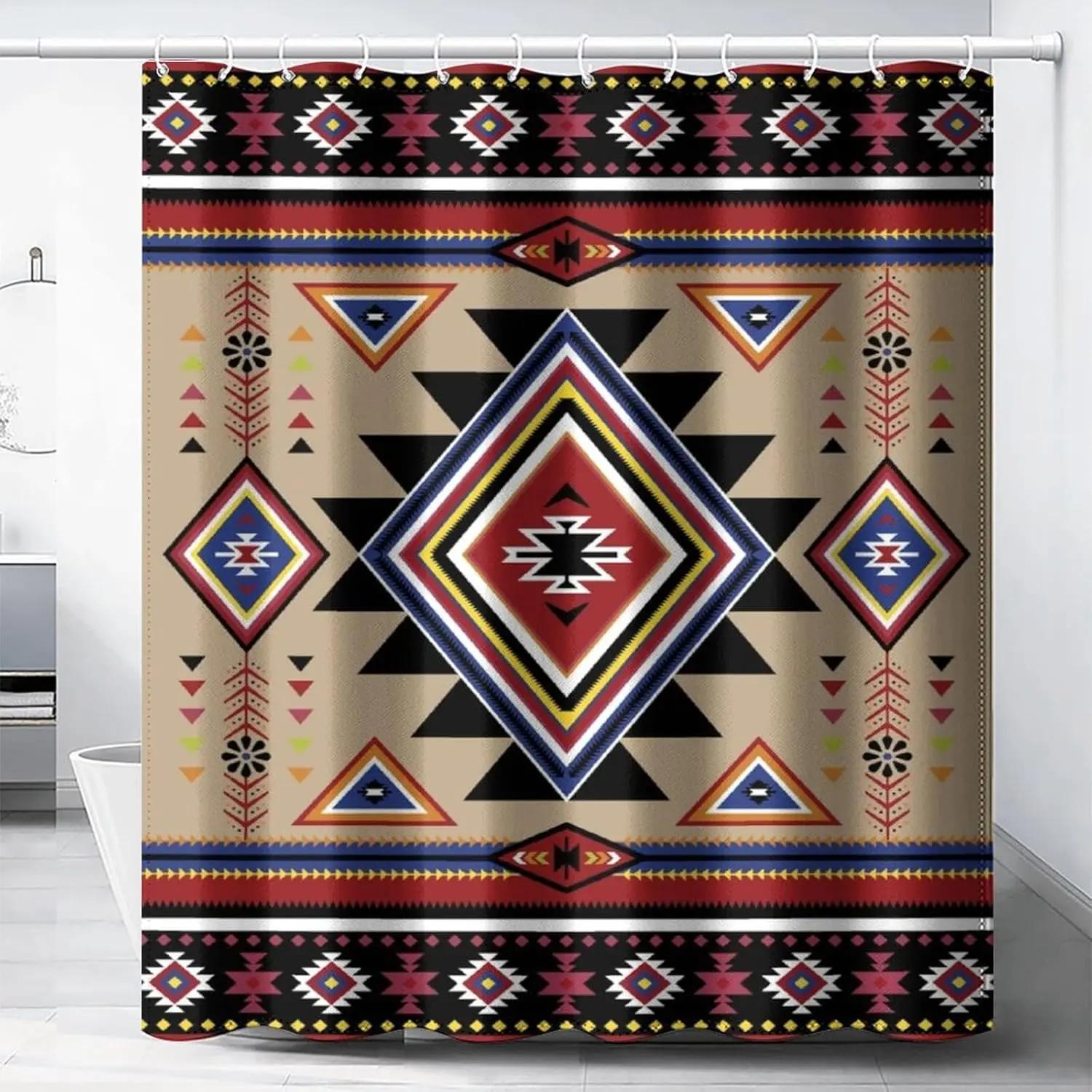 

Colorful Rustic Shower Curtain Southwest Family Bathroom Decoration 180X 180Cm Waterproof Shower Curtain With 12 Hooks W60H190(CM)-1 Pcs