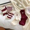 5 Pairs of Angola Red Socks Women's Four Seasons Models New Butterfly Mid-calf Socks Versatile Striped Stockings Women's Socks New Year Socks