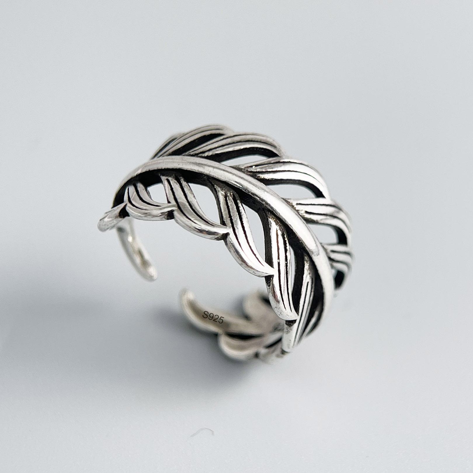 

925 Sterling Silver Rings for Women Minimalist Handmade Simple Retro Wide Hollow Leaf Ring Fine Jewelry Gift Prevent Allergy resizable