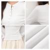 MJ STYLE Women's Ribbed Long-Sleeve Half-Open Top