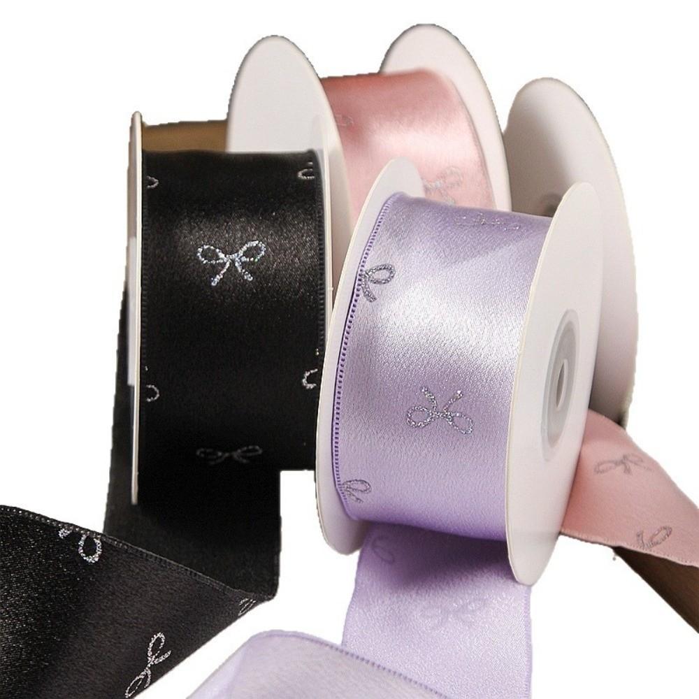 Bow Print Gift Wrapping Ribbons 10 yards Silk Ribbon Decoration Silver Foil Bow Ribbons  Gift