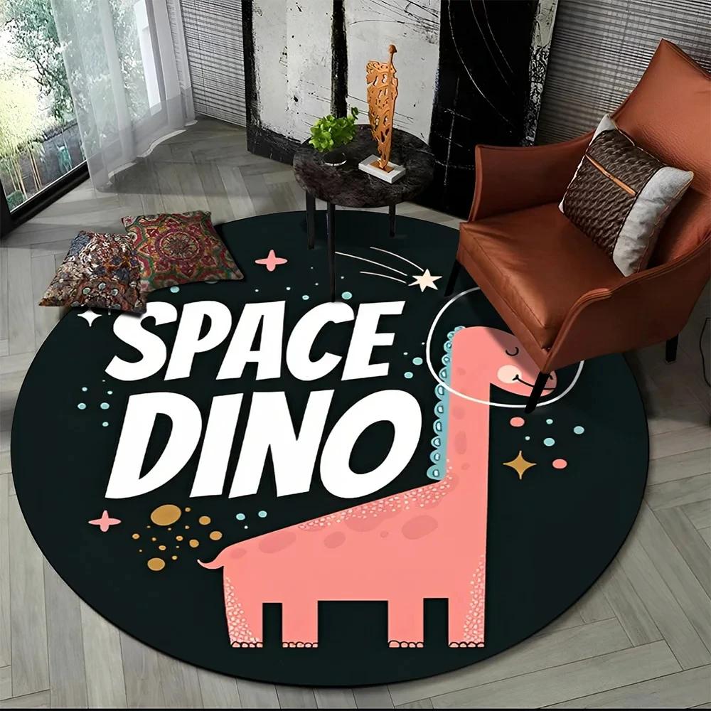 Cartoon Dinosaur Round Carpet Outer Space Cute Dino Area Rug for Living Room Bedroom Sofa Decor Non-slip Children's Crawling Mat