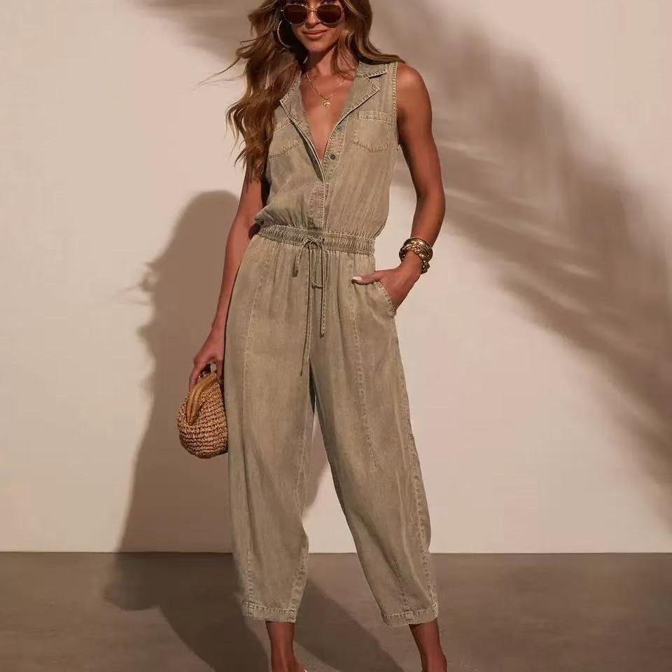 Women's Summer Casual Washed Thin Denim Jumpsuit