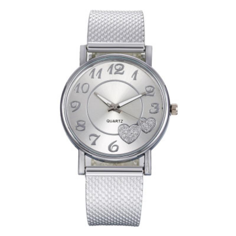 Watch Women's Fashion Mesh Belt Love Shape Women's Simple Watch Hot Sale Large Dial Quartz