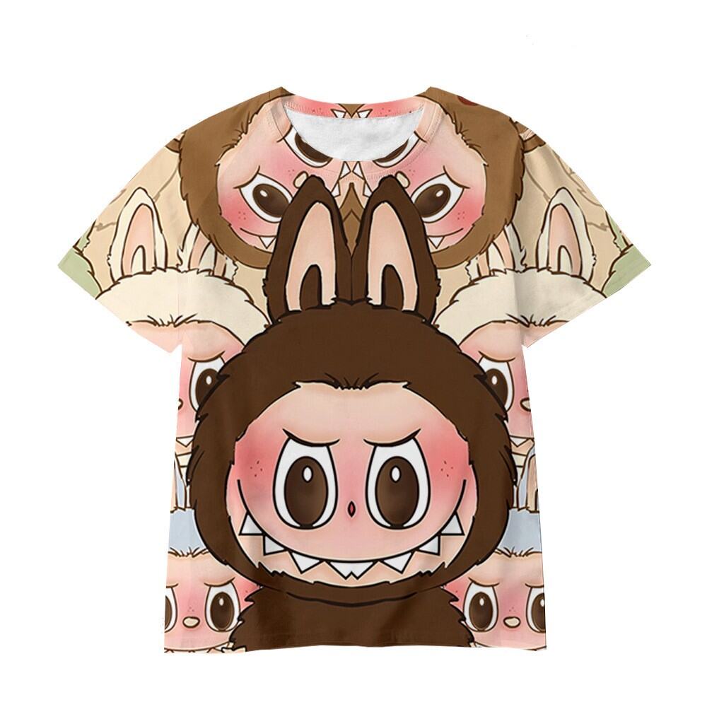 Labubu T-shirt Short-sleeved Male and Female Student Wear Cartoon 3D Printing Tide Top