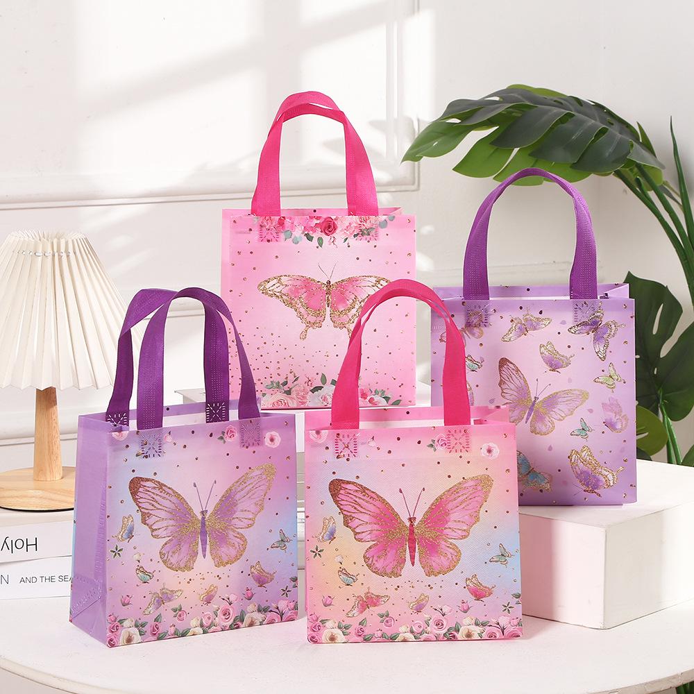 StoBag Waterproof Butterfly & Kite Pattern Portable Tote Bag, Non-Woven Shopping Bag for Kids' Play, Parties, Birthdays, Meeting