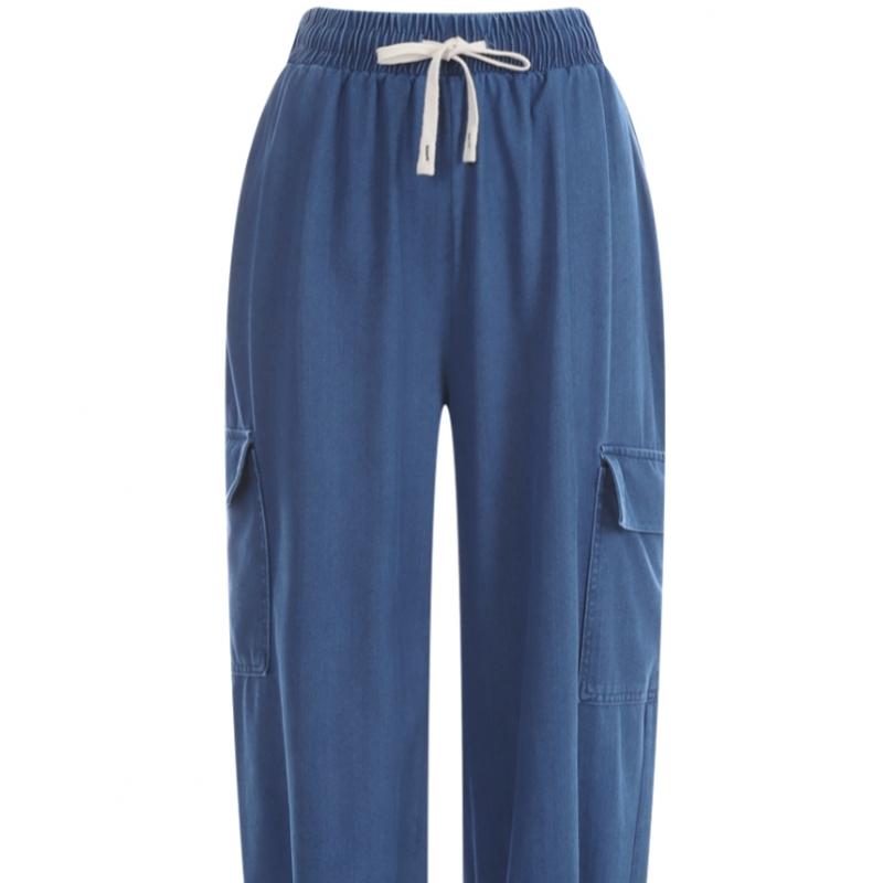 Shop Women Ice Cooling Denim Wide Jogger Pants Dark Blue Pic Wpt 12073
