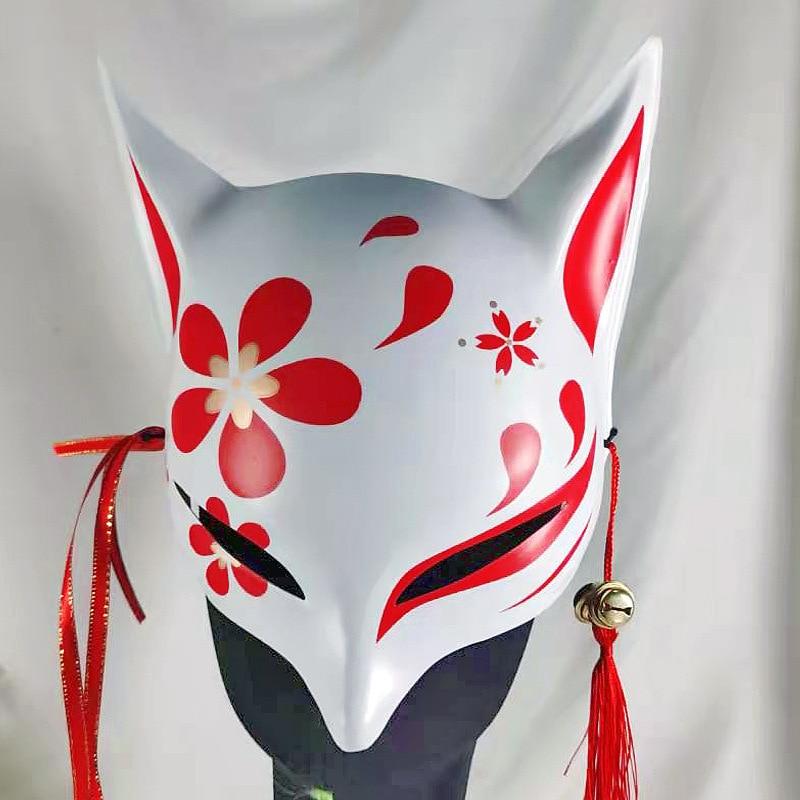 Neue japanische Anime Fuchs Maske mit Quaste Glocken Kirschblüten Katze Maske Cosplay Party Zubehör Maskerade Kabuki Kitsune
