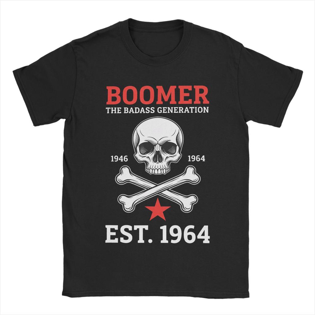 Boomer Die Badass-Generation   Est  Retro Totenkopf T-Shirts für Unisex Baumwoll-Mode für Unisex T-Shirts Rundhals