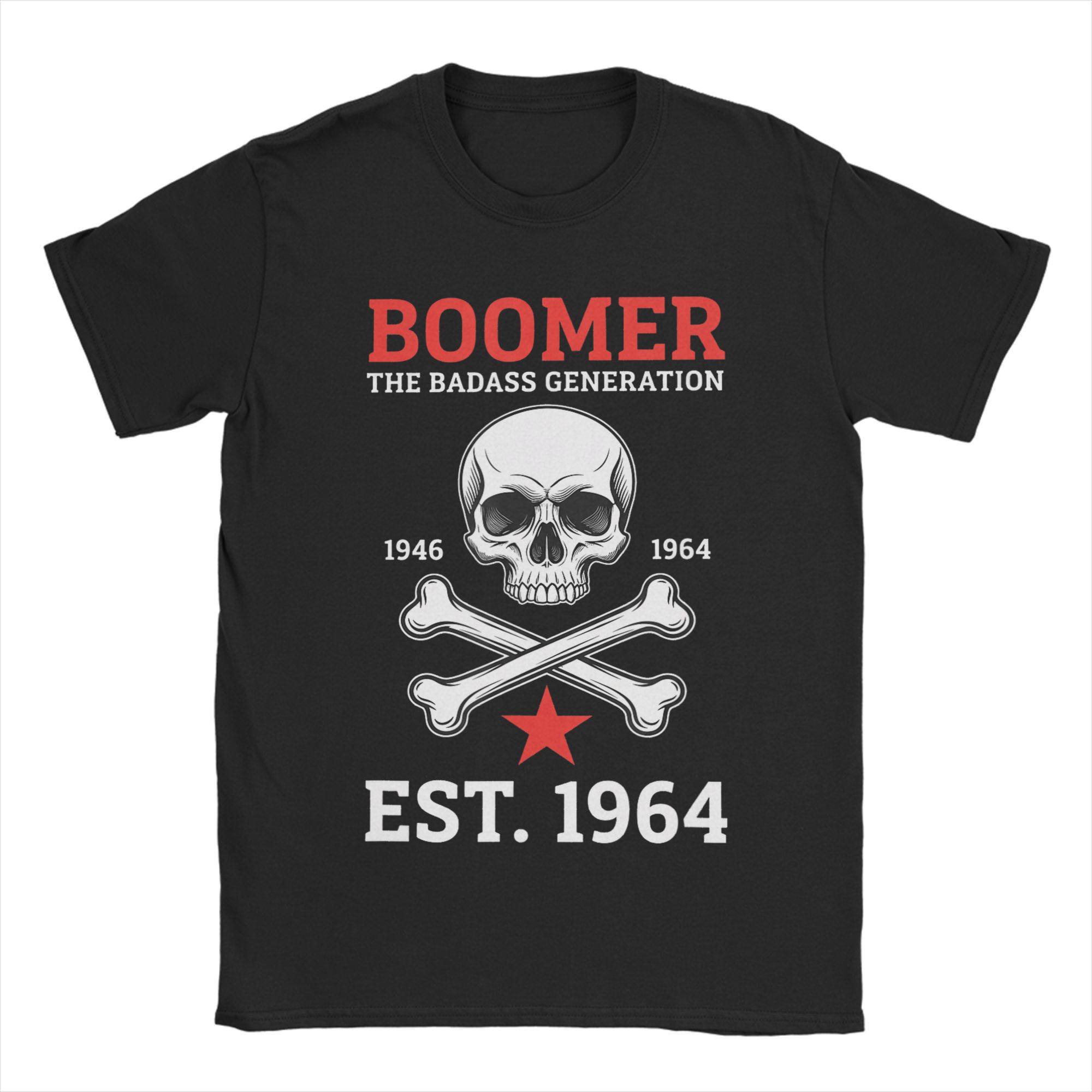 Boomer The Badass Generation Est 1956 Retro T-Shirt for Men Funny 100% Cotton Tee Shirt Round Collar Short Sleeve T Shirts S