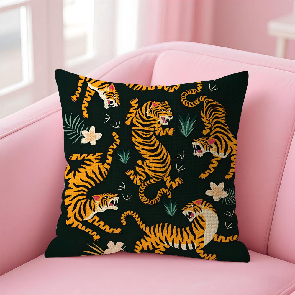 Animal Style Tiger Fashion Cushion Cover Natural Linen Pillow Case DoubleSided Print Decorative Sofa Pillowcase Home Decor Gift