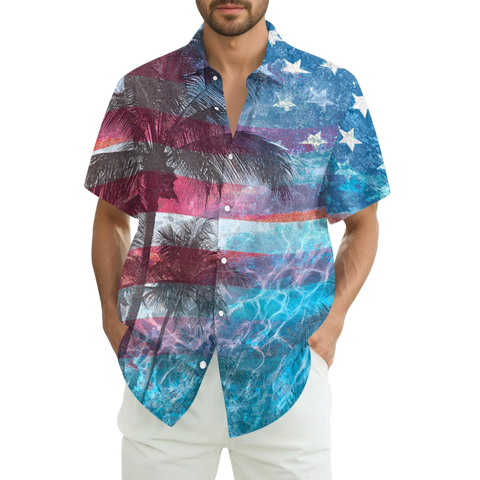 

Мужская летняя повседневная рубашка с принтом ко Дню независимости, с коротким рукавом XXXL