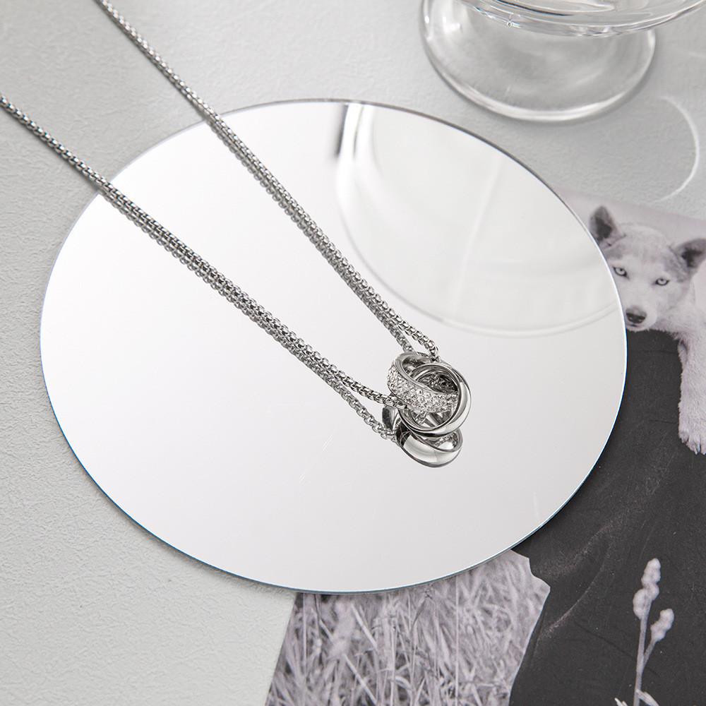 Titanium Steel Geometric Pendant Necklace With Rhinestones For Couples And Adults