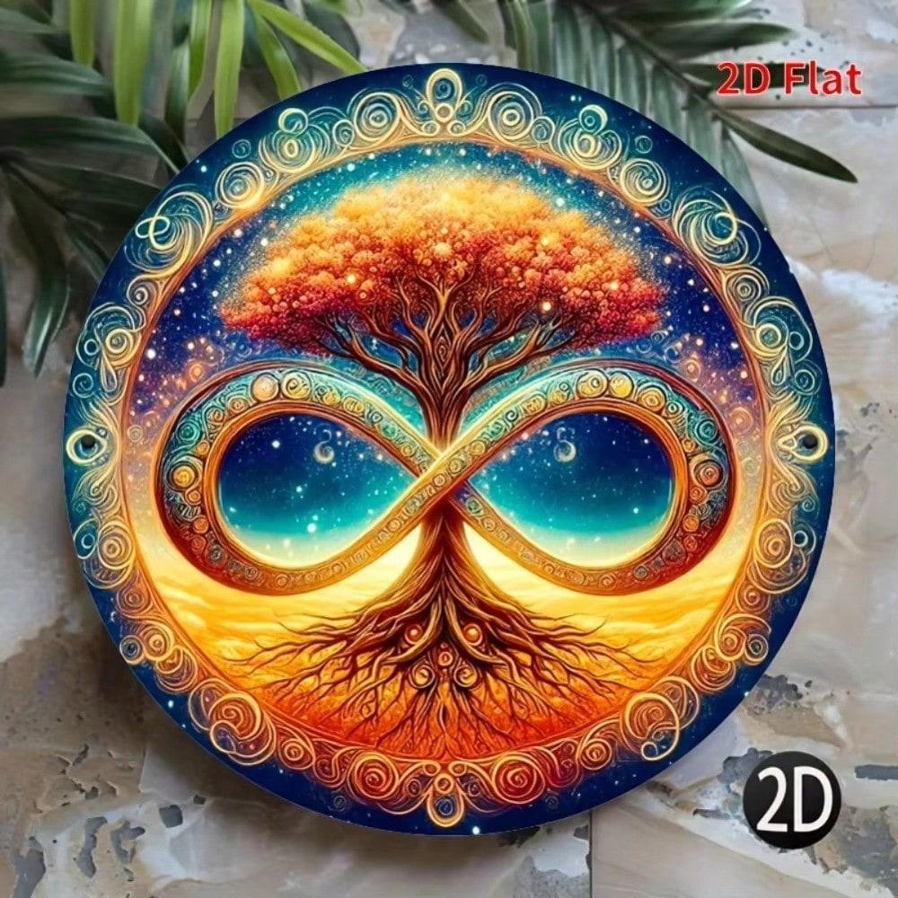 2D Cosmic Tree Iron Wall Art Waterproof Metal Sign Infinity Starry Night 8 Inch Home Decor