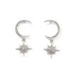 Korean Asymmetrical Star & Moon Tassel Earrings - 925 Silver Needle with Diamonds