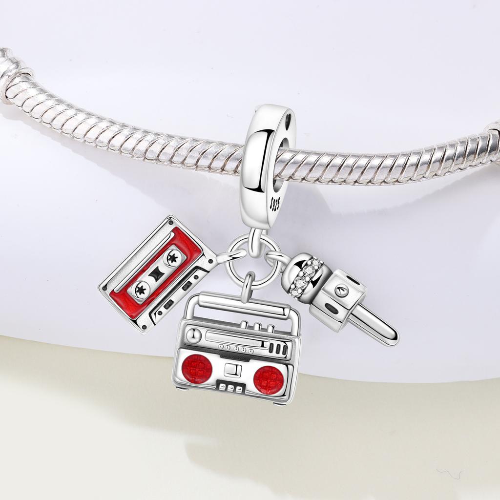 PANPOKI Copper Metal Retro Red Audio Music Hobbies Authentic Original Pendant Bead Components Bracelet High Quality Fine Jewelry Charm Bead