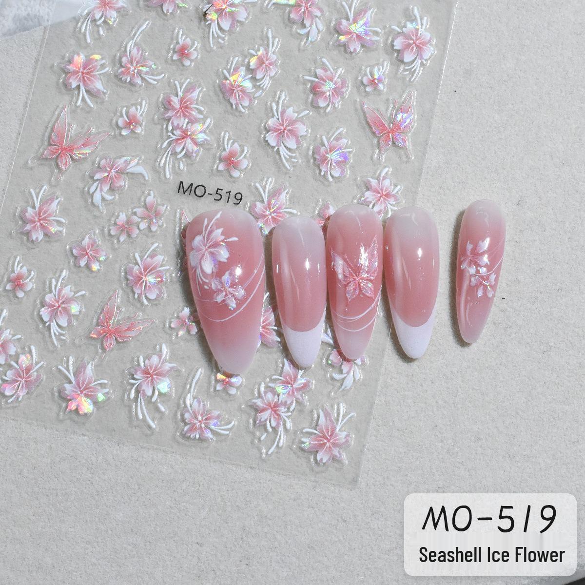 Taro Butterfly Floral 5D Embossed Nail Stickers - Light Purple Oil Painting Style
