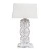 Sculptural Hand Carved Wood Table Lamp with Beige Square Shade (Whitewash, Beigei)