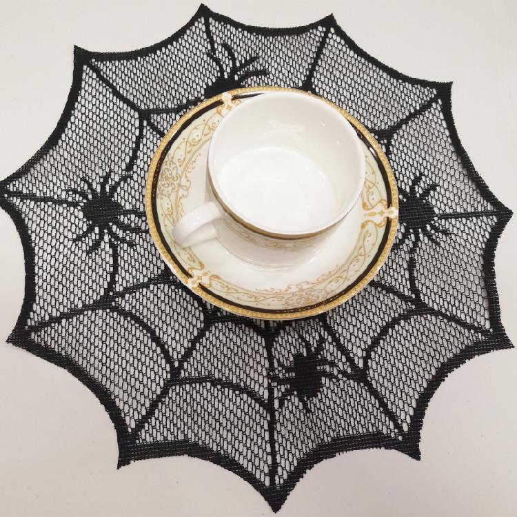 Schwarze runde Schnürsenkel-Deckchen mit Spinnennetzen Tischset für Paare und Einweihung