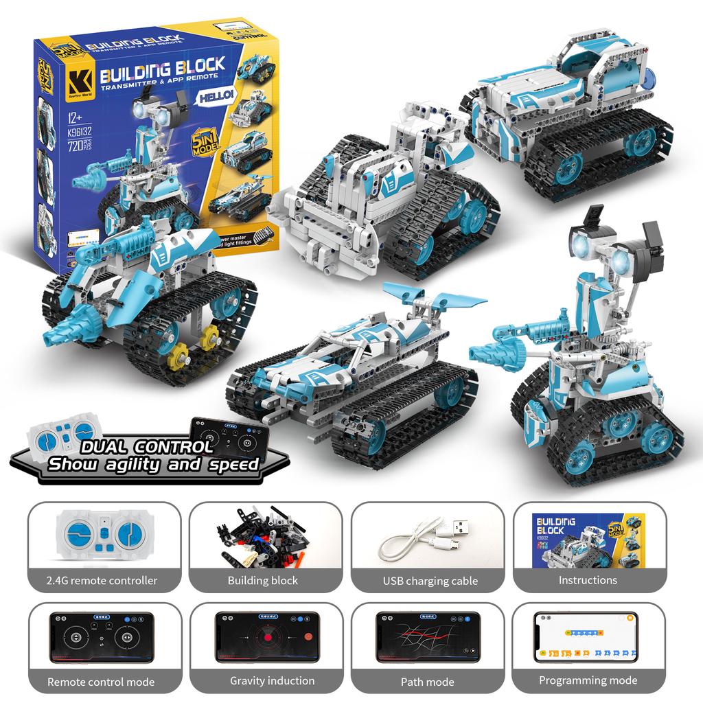 Moc 720Pcs 5 In 1 Creative Electric Rc Robot Car Model Off-Road Vehicle Building Blocks Children'S Puzzle Toys Birthday Gift