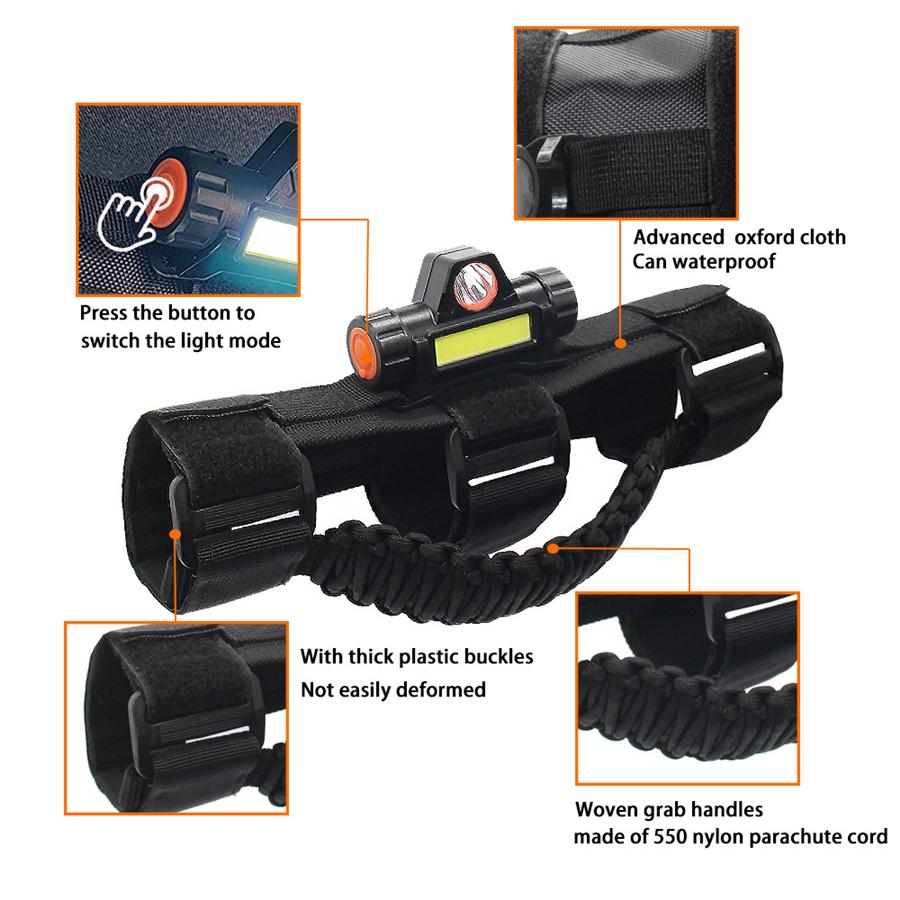 1pc Roll Bar Grab Handles W/Dome Light For Jeep Wrangler 1945-2021 YJ TJ JK JL