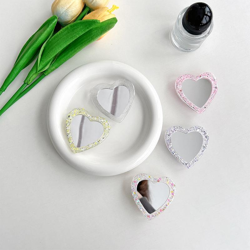 Love Mirror Sticker Glitter Powder Mobile Phone Airbag Bracket Creative Portable Makeup Mirror Niche Portable Ring