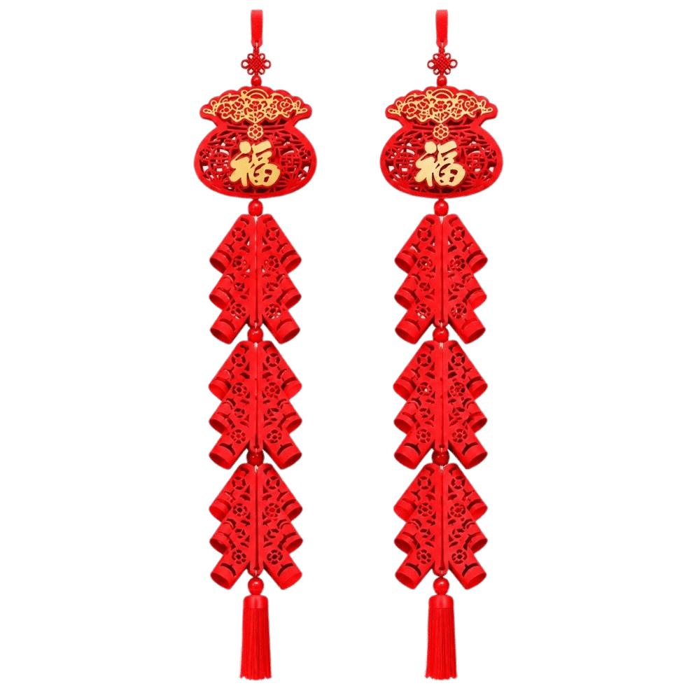 2pcs Chinese Style New Year Hanging Decoration Blessing Traditional Firecracker String Pendant Tassel Lucky Bag