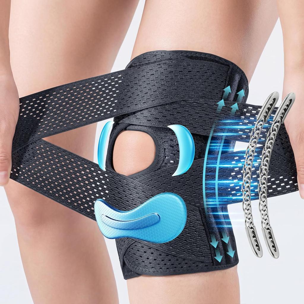 Knee Support Brace V-Strap Adjustable Compression Sleeve 3D Knit Spring Stabilizer Mesh Ventilated Size XL
