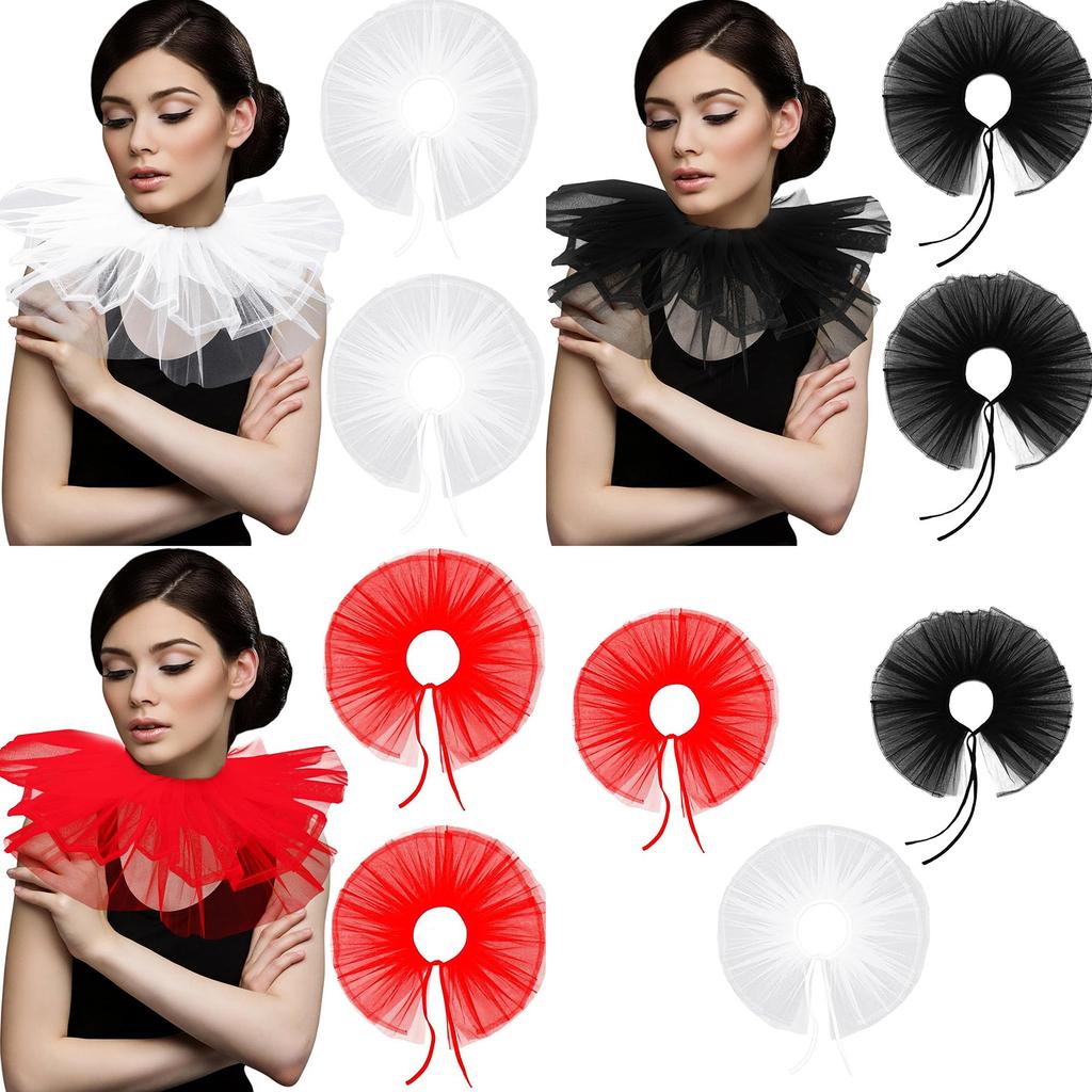 Victorian Collar Ruffled Tulle Renaissance Sheer Lapel Collar for Shirt Blouse Decorative Spread False Collar