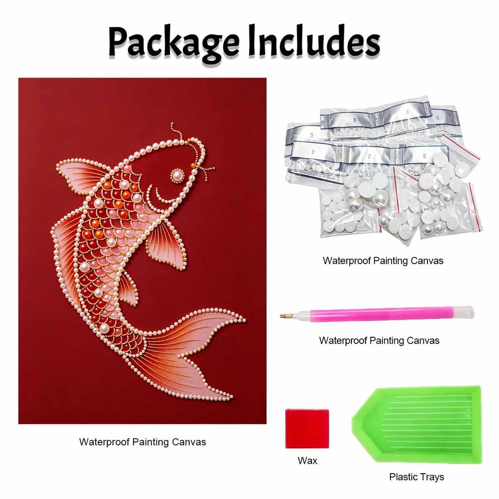 5D DIY Pearl Diamond Painting Kit Koi Fish Full Drill Embroidery Mosaic Art Home Wall Decor Gift