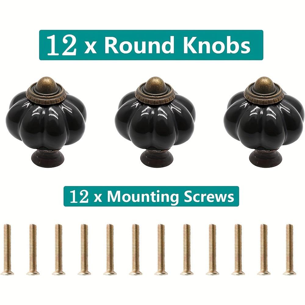 6 or 12 Pcs of Elegant Black Pumpkin Vintage Ceramic Knobs for Cabinets - Complete with Mounting Screws, Ideal for Dresser, Drawer and Door Decor